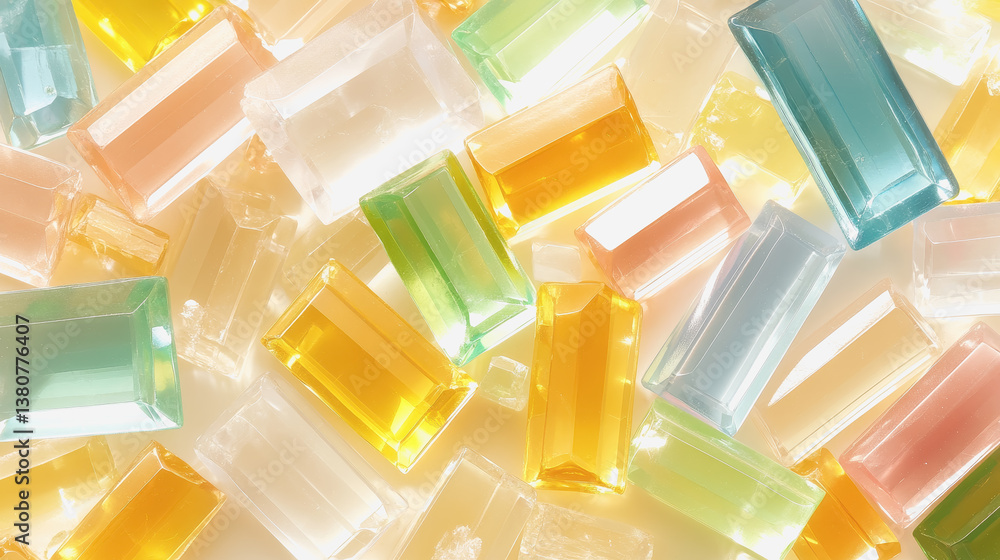 Poster vibrant display of colorful glass blocks showcasing a variety of shades and textures creating a play