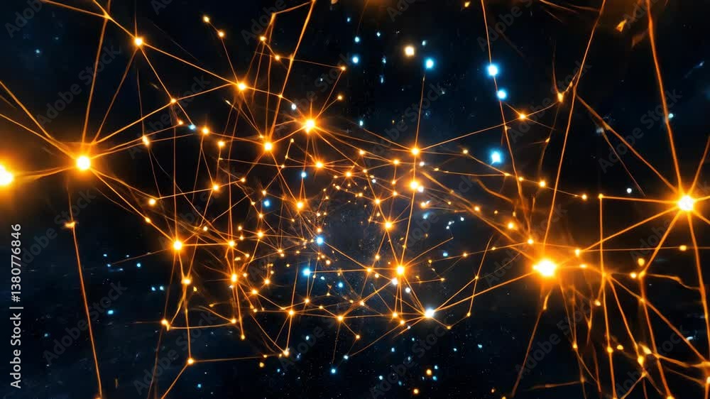Poster visual representation of cosmic connections depicting a network of stars and energy in dark space