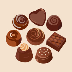 Vector illustration, a set of different chocolates.