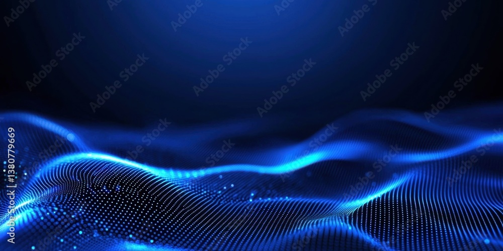 Aufkleber abstract blue wave pattern with glowing dots on a dark background.