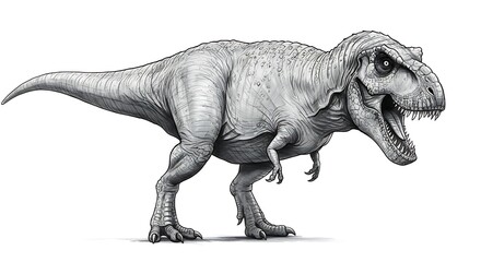 Fototapeta premium Tyrannosaurus Rex Drawing Standing Tall with Open Mouth Illustration