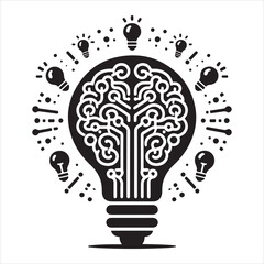 Intelligence lamp with brain idea logo icon Vector silhouette Graphics