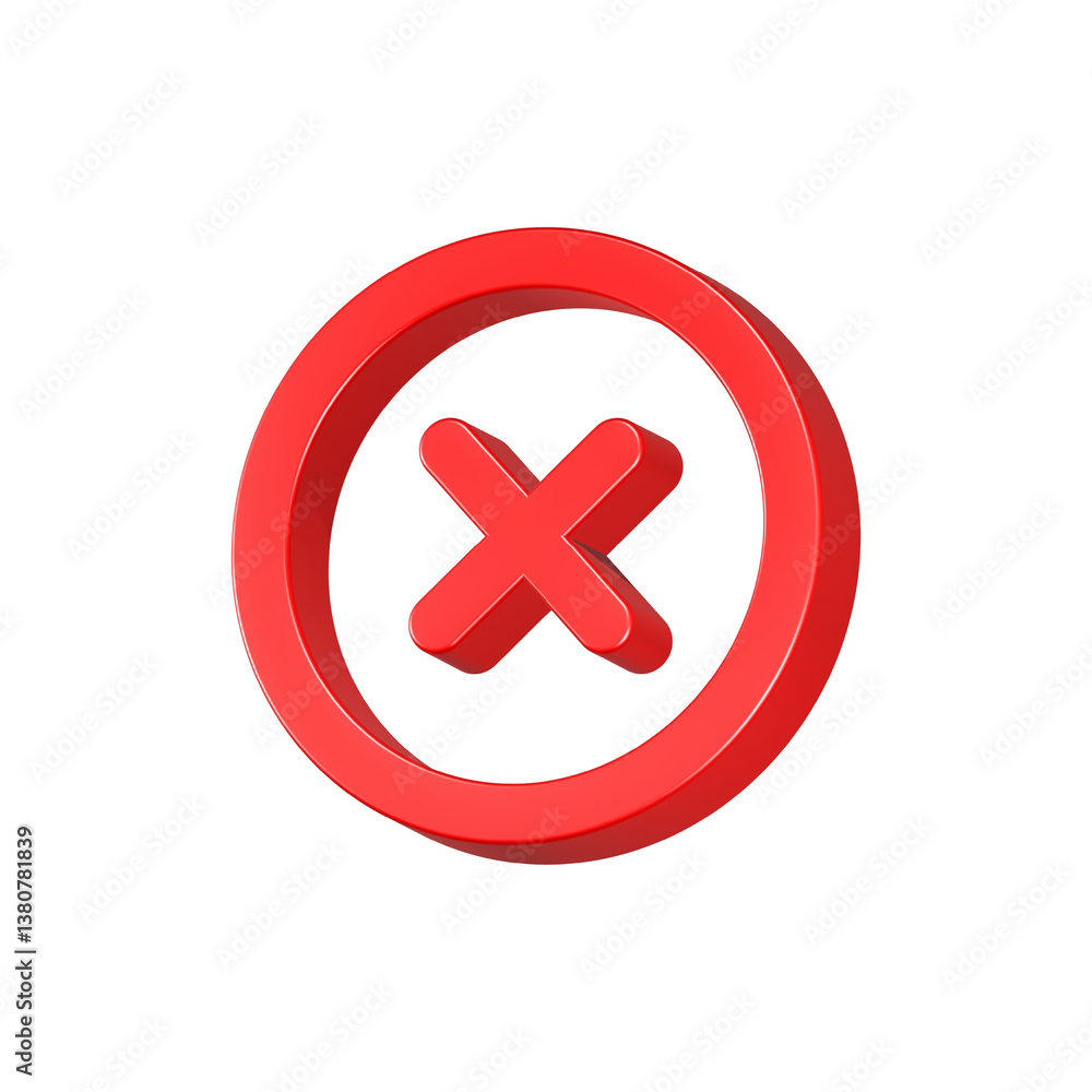 Poster cancel icon 3d red color rendering realistic app button