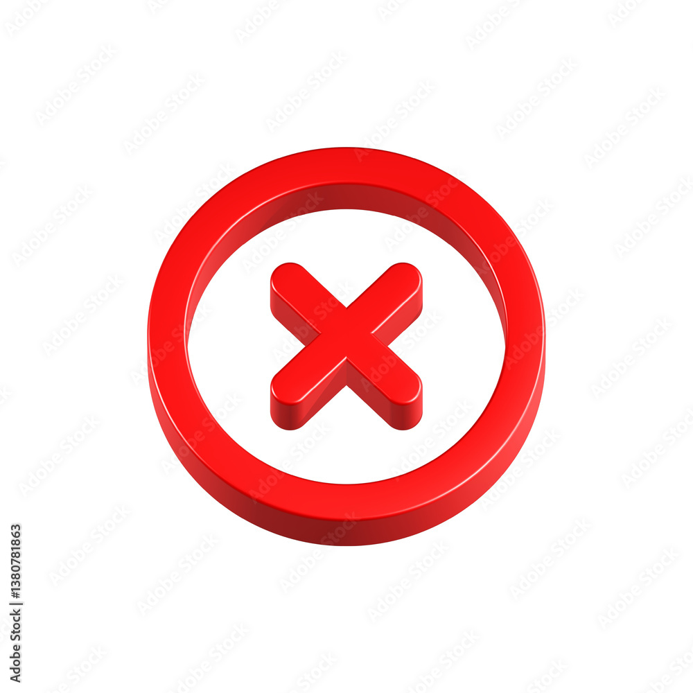 Aufkleber cancel icon 3d red color rendering realistic app button