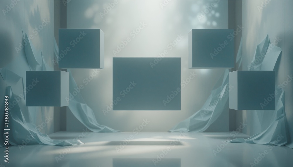 Poster dynamic 3d box animation modern studio motion graphics minimalist environment aerial view conceptual