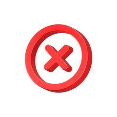 cancel icon 3d red color rendering realistic app button