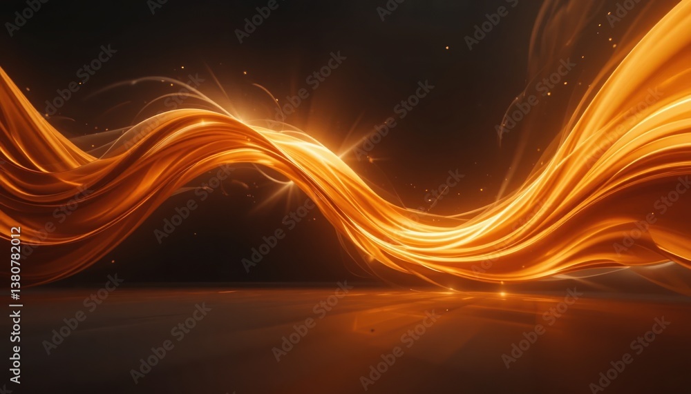 Poster dynamic flow of golden light abstract digital art studio setting ethereal environment close-up view 