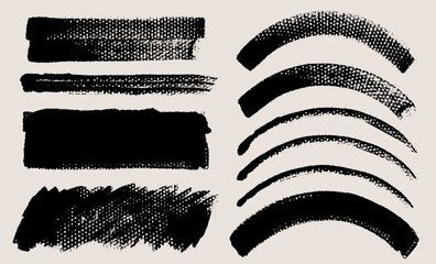 Brush stroke vector backgrounds. Painted curve and rectangle shapes, grunge lines and squares. Rough brush texture. Artistic banners collection