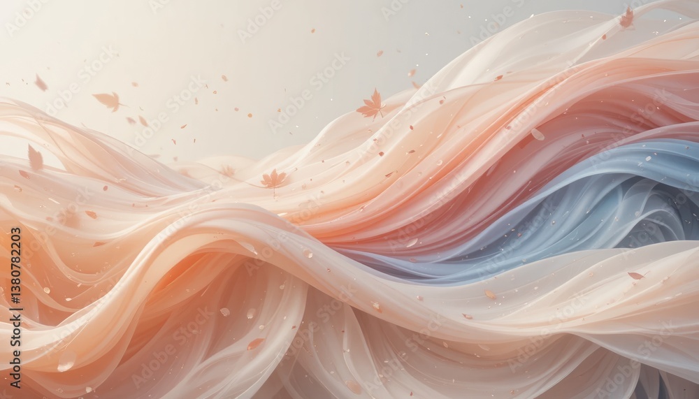 Poster flowing abstract fabric patterns digital artwork soft colors calm environment close-up perspective s