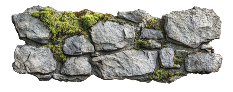Stone wall with moss creates rustic texture