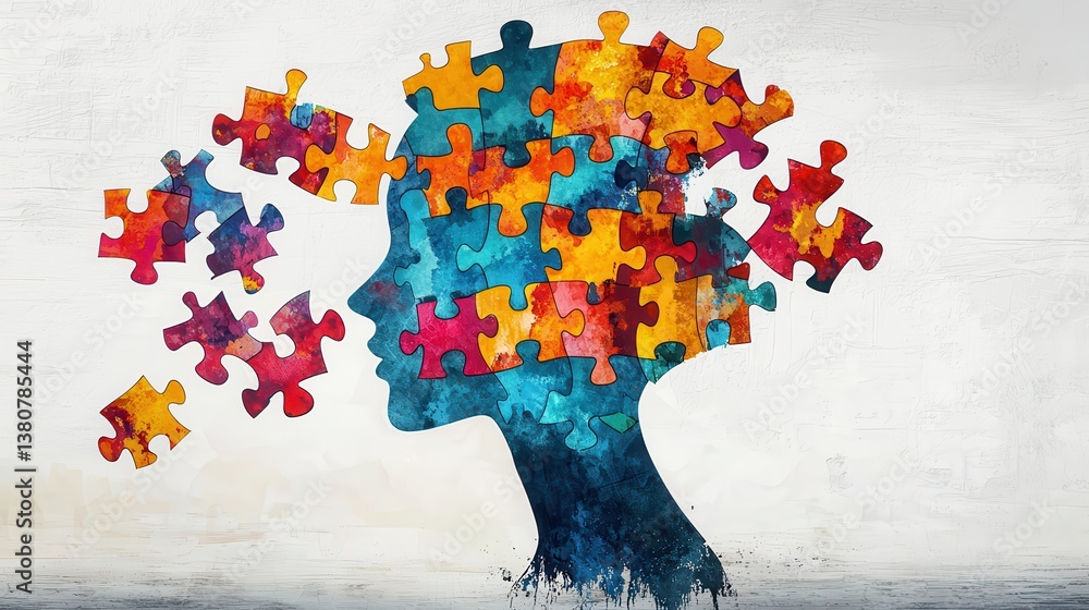 Poster colorful puzzle pieces forming the shape of a tree representing the creative and problem solving cap