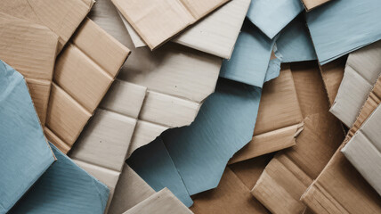 Cardboard Abstract: A textured assortment of stacked cardboard pieces, each with unique tones and cut edges, creating an artistic composition of patterns and forms.