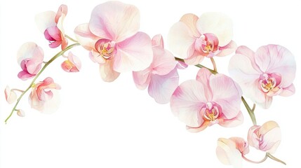 A delicate arrangement of pink orchids, showcasing their soft petals and elegant form in a graceful, flowing design.