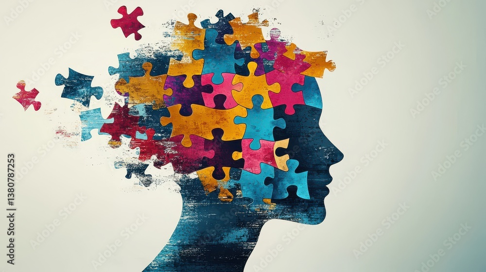 Poster creative mind exploring imagination through colorful puzzle pieces symbolizing conceptual thinking p