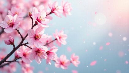 Fototapeta premium Soft pastel sakura, swirling branches, light background , floral pattern, wallpaper, oriental