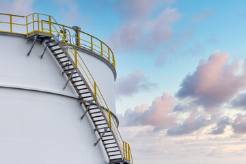 Oil storage tank blue sky background at oil and gas refinery industrial zone, Business industrial...