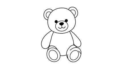Fototapeta premium Simple Teddy Bear Sitting Line Art Illustration on White Background