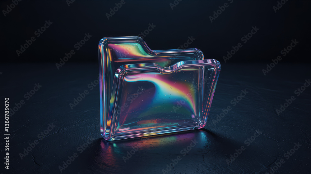 Poster shimmering data: a stunning 3d rendering of a translucent folder, showcasing a captivating play of l