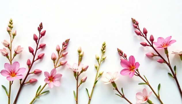 Delicate, small-scale floral sprigs on white background , print, background