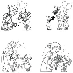 Bundle mothers day line art and illustrator eps 10