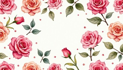 Delicate watercolor roses repeat in a soft, vintage-inspired pattern , watercolor, repeat