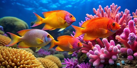 Fototapeta premium Vibrant Tropical Fish Swimming Among Colorful Coral Reef