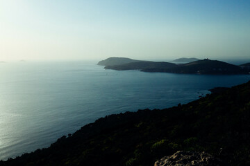 view from the peak of the mountain to the sea and islands