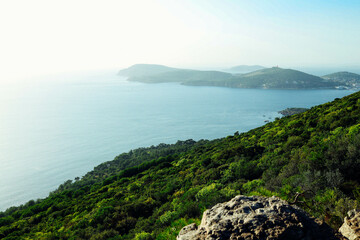 view from the peak of the mountain to the sea and islands