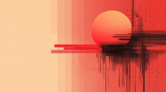 Abstract sunset art with glitch effect.