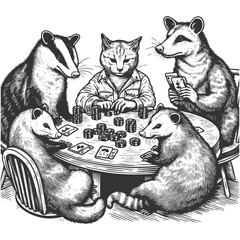 Animals playing poker around a table vector
