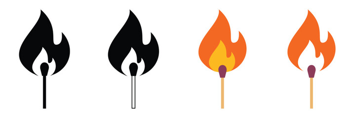 Set of  match fire flame isolated icon  of vector illustration