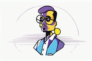 Man showing something thinking presenting concepts vector illustration line art