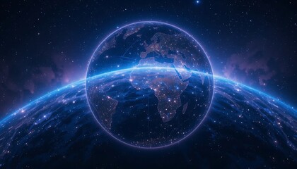 Obraz premium Glowing Earth Globe and Planet Concept with Stars and City Lights