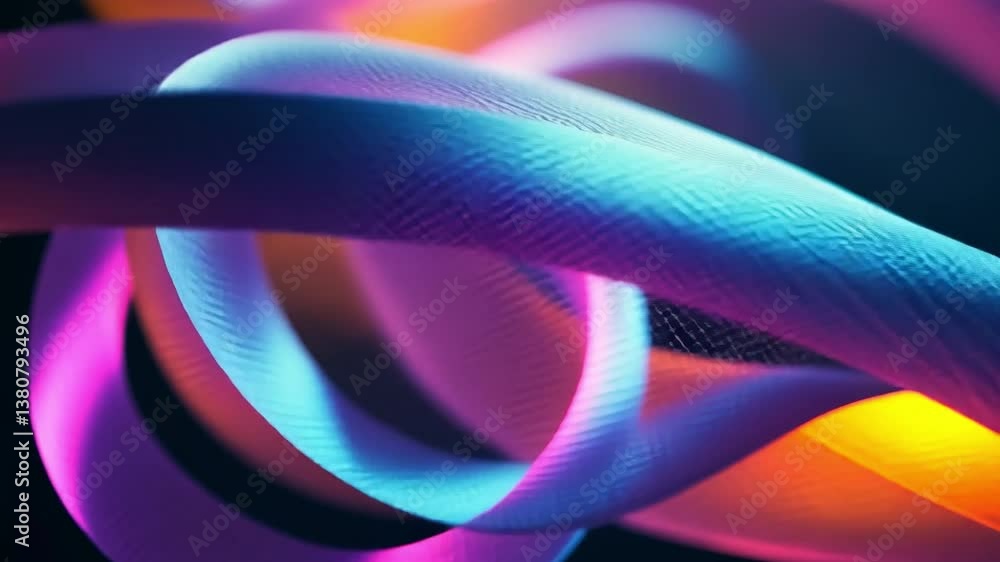 Poster abstract fabric flow: a mesmerizing display of colorful, intertwined fabric ribbons gracefully flowi