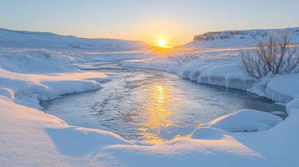 Obraz premium Icelandic Winter Sunrise: A Serene River Valley