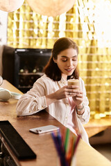 Enjoying a cozy moment with coffee in a modern cafe setting in the afternoon