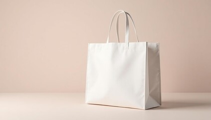 Elegant white canvas shopping bag, two handles, studio shot , clean, modern