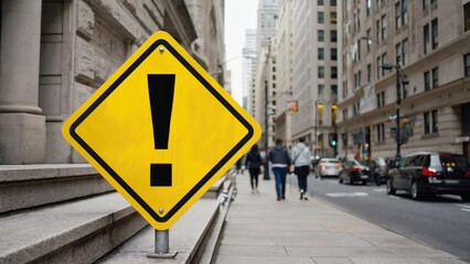 A bright yellow caution sign sitting on the side of a road, alerting drivers to potential hazards