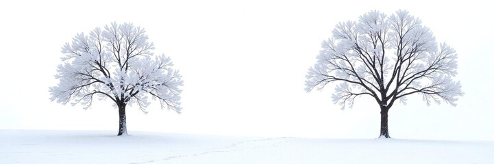Obraz premium Snowy tree branches isolated on white background, solitude, branch