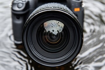 Reflection of Nature in the Lens of a Camera on Water Surface