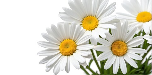 Obraz premium Three White Daisies Close up on White Background