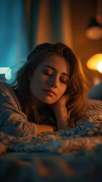 A woman in bed with insomnia, discomfort, and anxiety can't sleep