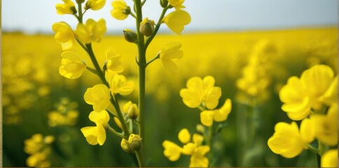Obraz premium Vibrant Yellow Rapeseed Blossoms in a Sunny Field
