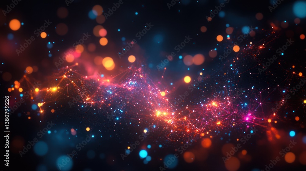 Poster abstract glowing particles and bokeh lights.