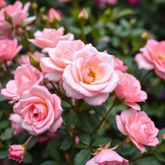 Delicate pink rose bush, single long-stemmed blooms in a florist bouquet, pink roses, single bloom