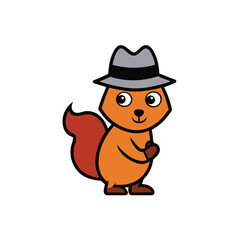 Cartoon Squirrel with Gray Hat, Standing on Transparent Background, Detailed, Fun Style