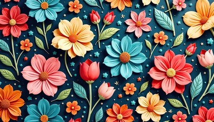 Fototapeta premium Intricate floral wallpaper with repeating motif, botanical pattern, design element, repeat