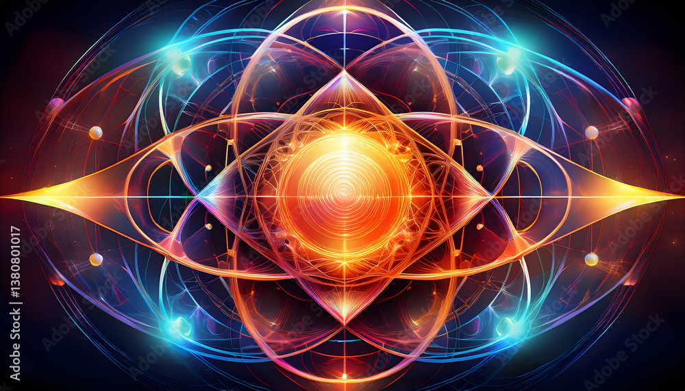 Poster vibrant, abstract geometric design featuring concentric shapes and bright colors, creating a dynamic