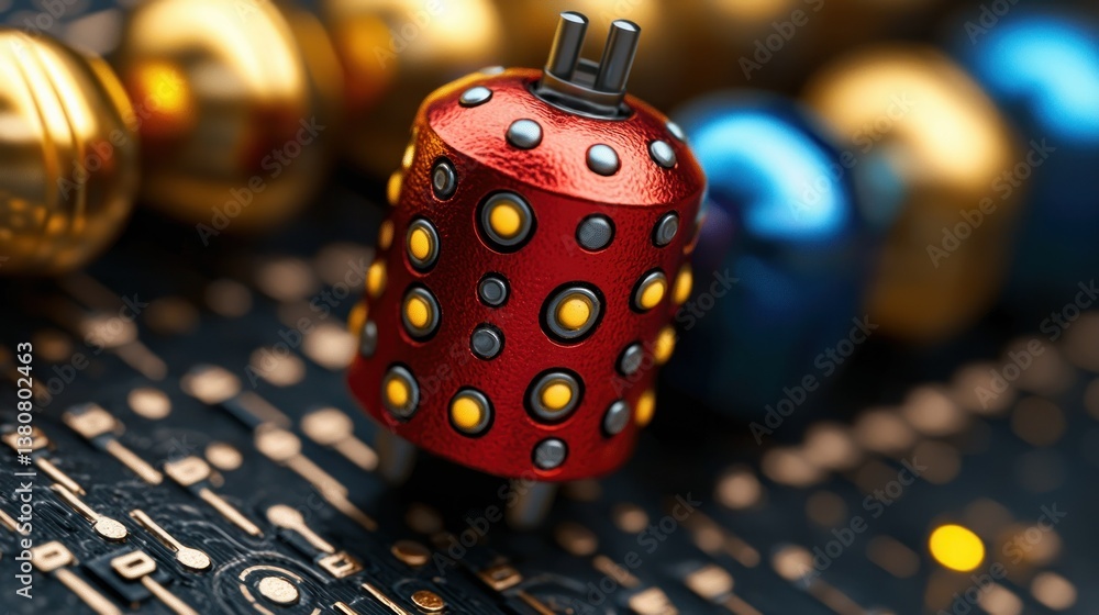 Poster cyberpunk red metallic robot on circuit board