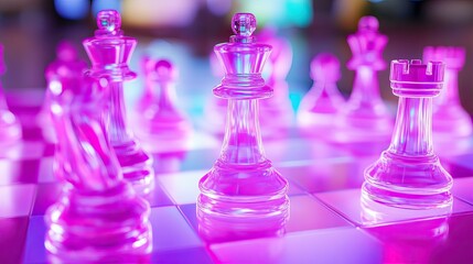 Competitive chess in a modern arena close-up of glass pieces under bright lights